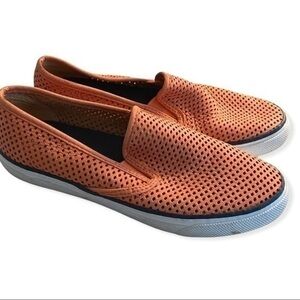 Sperry orange leather top slide sneakers